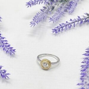 Vintage Retro 925 R7 Twist CZ Cabochon Dainty Ring
